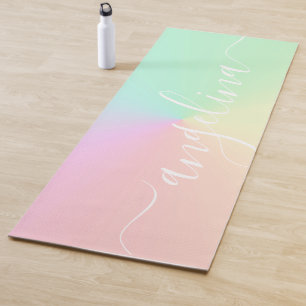 Tapis De Yoga Nom Script Texte Muet Dégradé Ombre Arc-en-ciel
