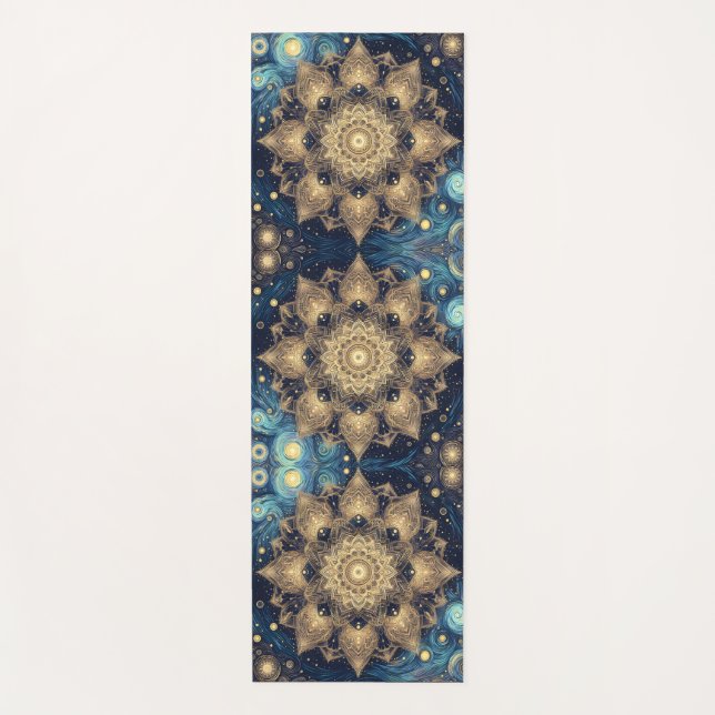Tapis De Yoga Nuit étoilée unique Nebula Gold Mandala Art (Devant)