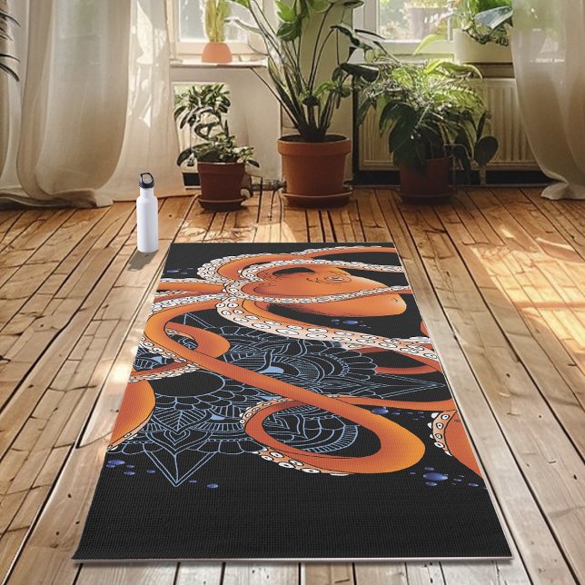 Tapis De Yoga Octopus Orange Mandala bleu (Créateur téléchargé)