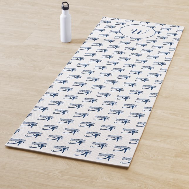 Tapis De Yoga Oeil spirituel d'Horus Bleu Blanc Motif (En situation)