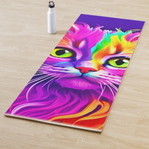 Tapis De Yoga Œuvre d'art Chat Arc-en-ciel
