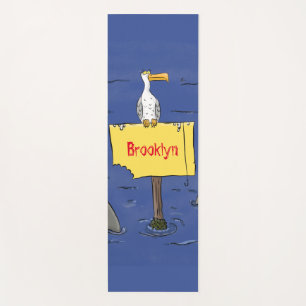 Tapis De Yoga Oiseau de mer amusant entouré de dessins animés de