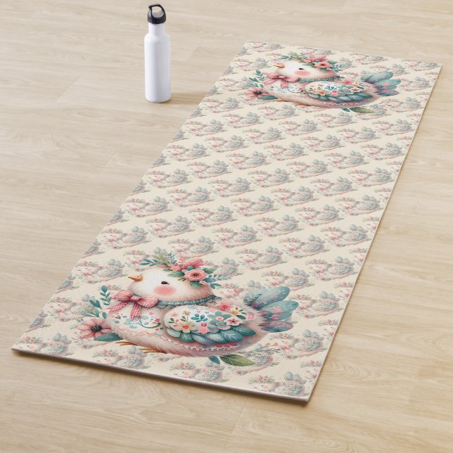 Tapis De Yoga Oiseau folklorique floral au charme Pastel Boho (En situation)