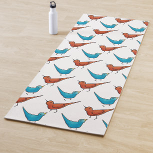 Tapis De Yoga Oiseaux mignons rouges et bleus