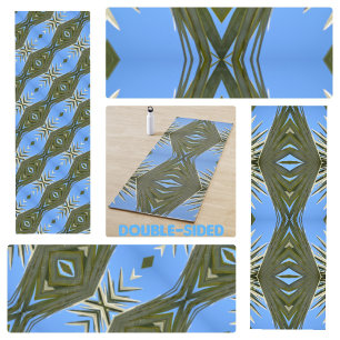 Tapis De Yoga Olive Green et Sky Blue Palm Fronds Boho Chic