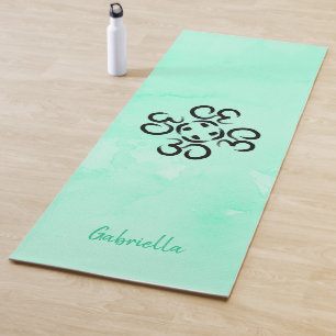 Tapis De Yoga Om Compass   Aquarelle verte, personnalisée