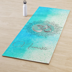 Tapis De Yoga OM Namaste Lotus Mandala sur Speckled Turquoise