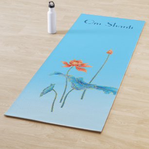 Tapis De Yoga Om Shanti Elégant Bleu Paix Lotus Fleur Yoga Mat