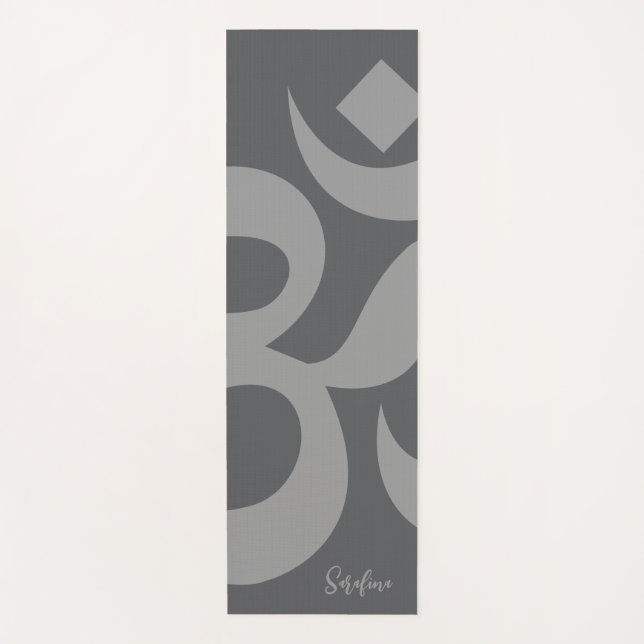 Tapis De Yoga Om Symbole Gris Nom personnalisé Réversible (Devant)