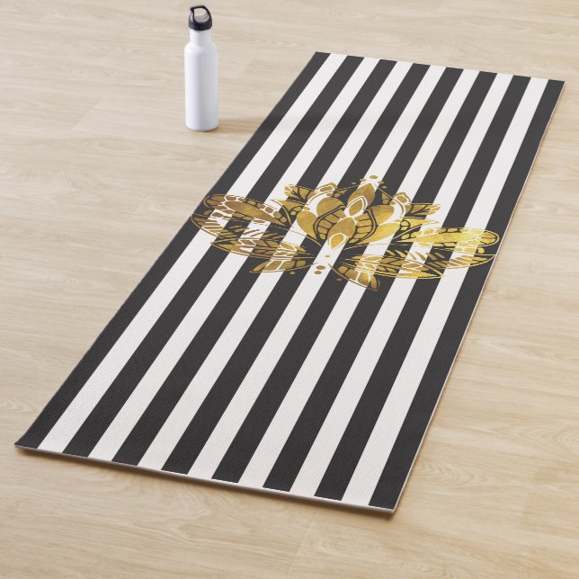 Tapis De Yoga Or Lotus et noir+Rayures blanches (En situation)