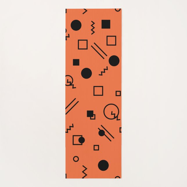 Tapis De Yoga Orange, fun, trendy, geometric Memphis graphic (Dos)
