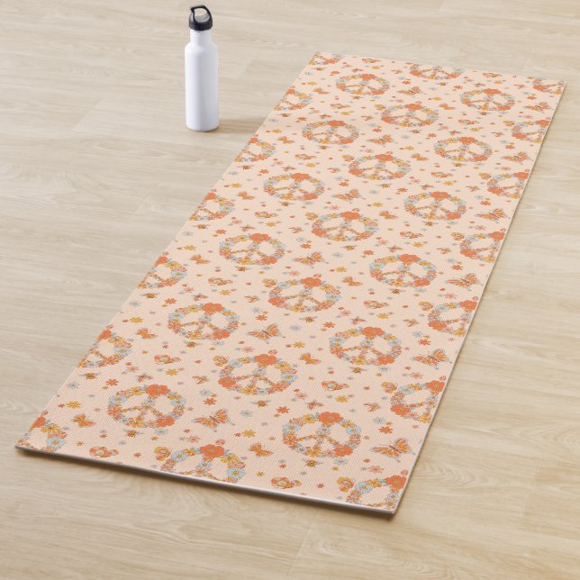 Tapis De Yoga Orange Peace Floral (En situation)