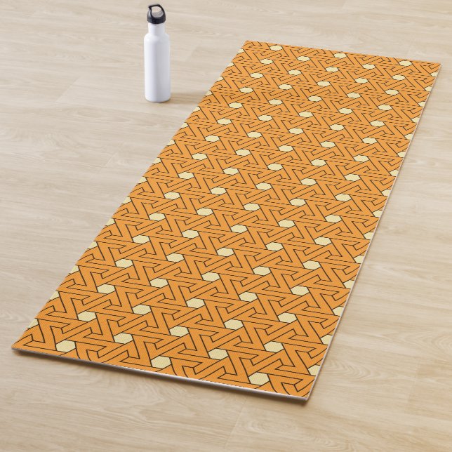 Tapis De Yoga Oriental Orange Beige Triangle Spirales égyptien (En situation)