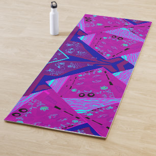 Tapis De Yoga Origami Chintz (L) Fuchsia Turquoise Blue Magenta