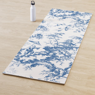 Tapis De Yoga Pagode bleue Vintage et blanche Chinoiserie