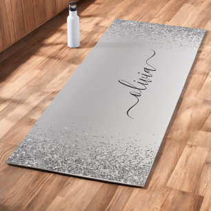 Tapis De Yoga Paillettes Argentées Monogramme Métal Nom