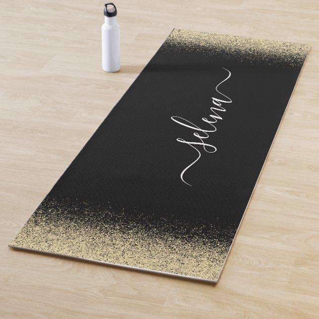 Tapis De Yoga Paillettes d'or noir Monogramme Fille (En situation)