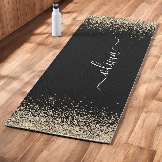 Tapis De Yoga Paillettes Or Noir Monogramme Fitness Fille (Créateur téléchargé)