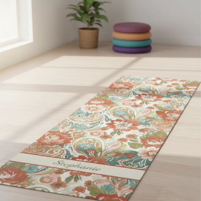 Tapis De Yoga Paisley Floral Yoga Mat - Custom Name Mat (Personalized yoga mat)