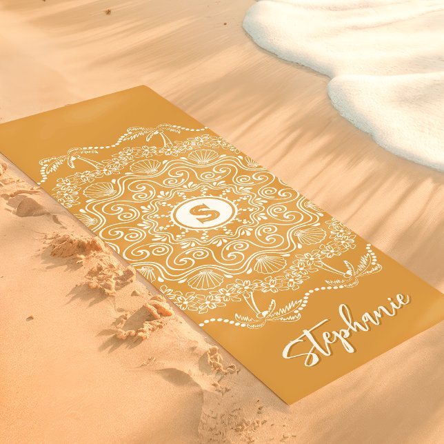 Tapis De Yoga Palm Tree Seashell Mandala Monogram Gold Beachy (Créateur téléchargé)