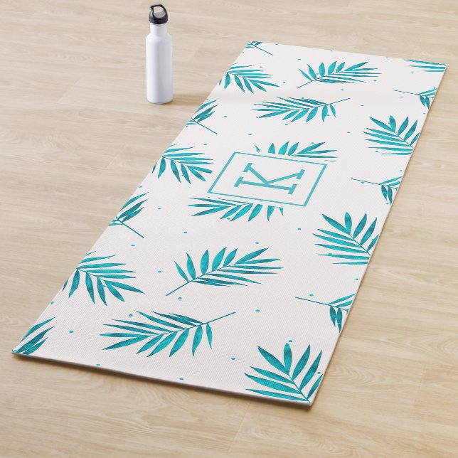 Tapis De Yoga Palm tropical turquoise feuille motif (En situation)