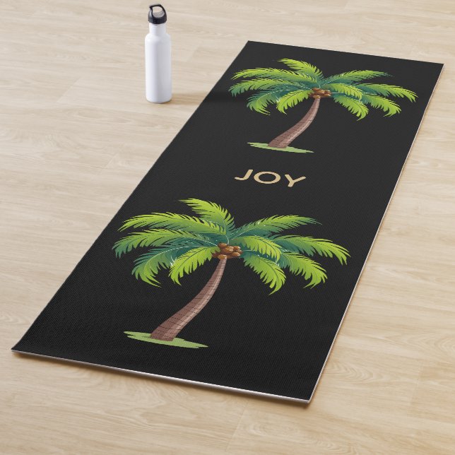 Tapis De Yoga Palmiers botaniques modernes sur Noir Personnalisé (En situation)