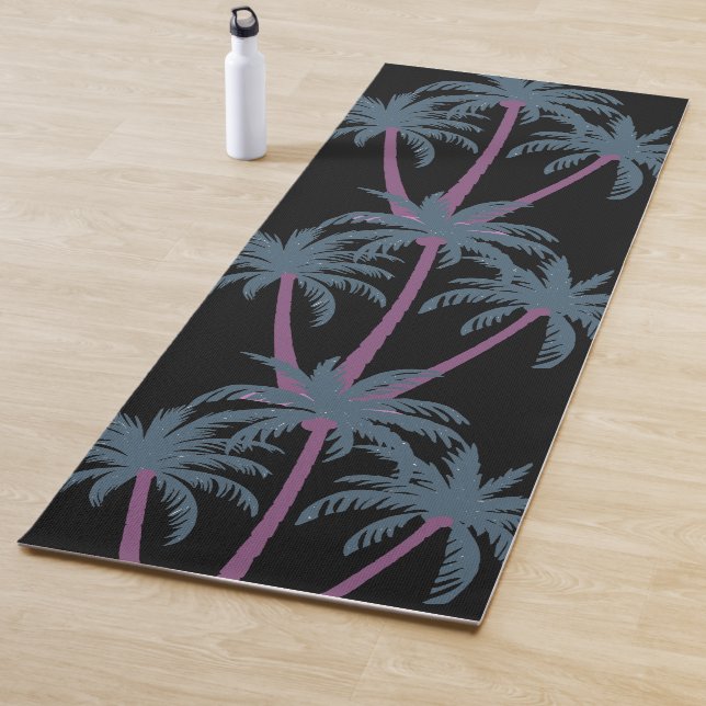 Tapis De Yoga Palmiers modernes en noir (En situation)