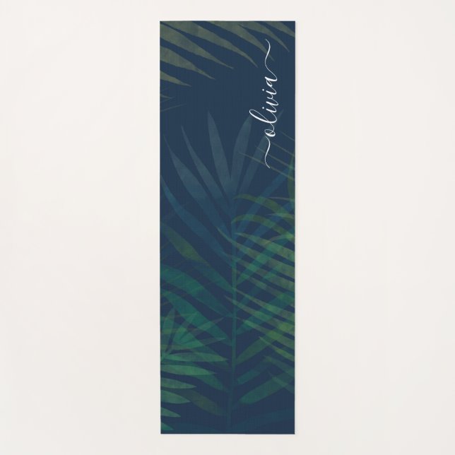 Tapis De Yoga Palmiers vert foncé motif feuille (Devant)
