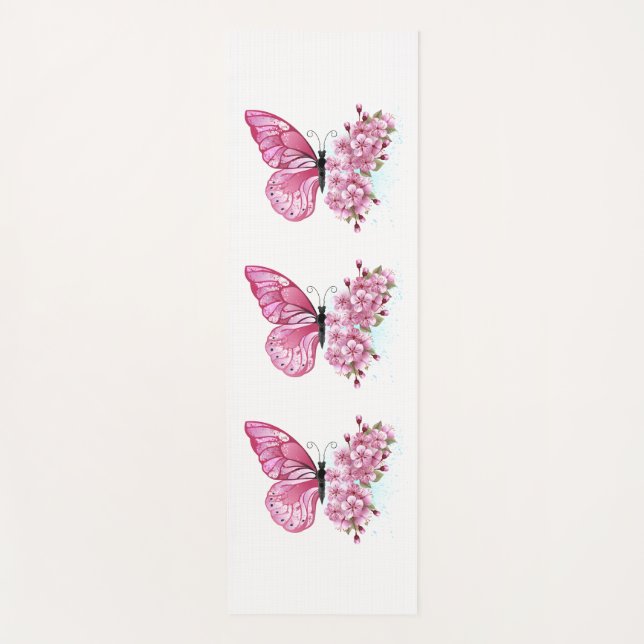 Tapis De Yoga Papillon à fleurs avec Sakura rose (Devant)