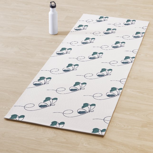 Tapis De Yoga Papillon en lineart vert  (En situation)