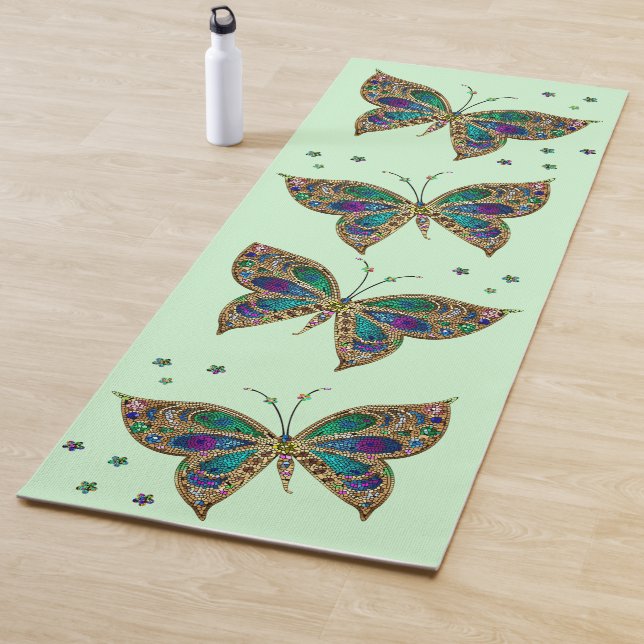 Tapis De Yoga Papillon Mosaïque Vert (En situation)
