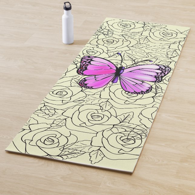 Tapis De Yoga Papillon rose Yoga Mat avec Rose - Couleurs person (En situation)
