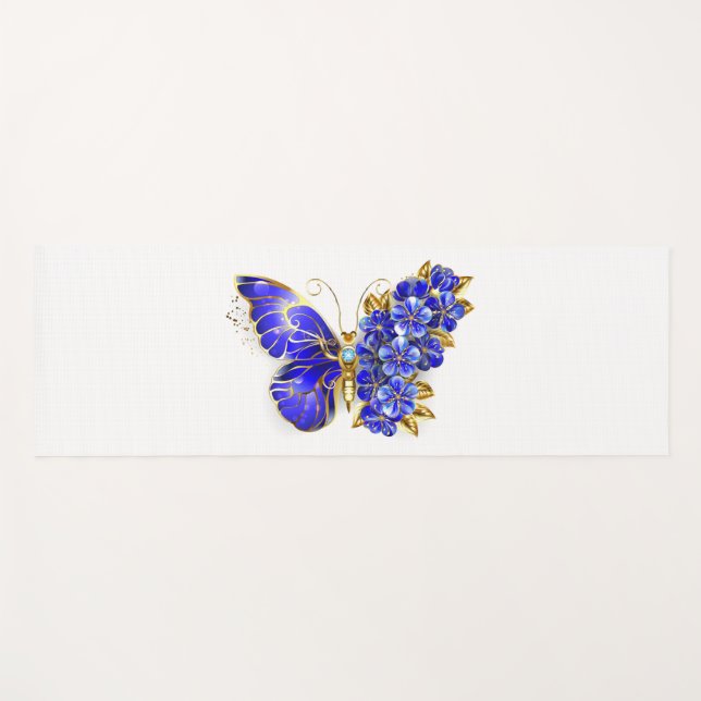 Tapis De Yoga Papillon saphir à fleurs (Devant (Horizontal))