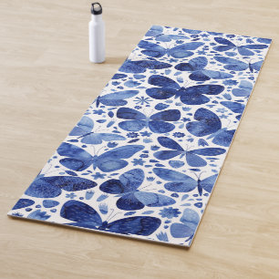 Tapis De Yoga Papillons Aquarelle Bleu