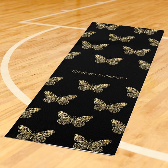 Tapis De Yoga papillons en or noir nom (Créateur téléchargé)