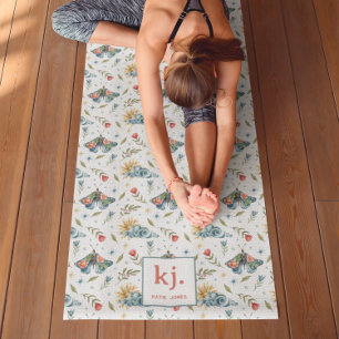 Tapis De Yoga Papillons Floraux Fantaisistes Monogramme