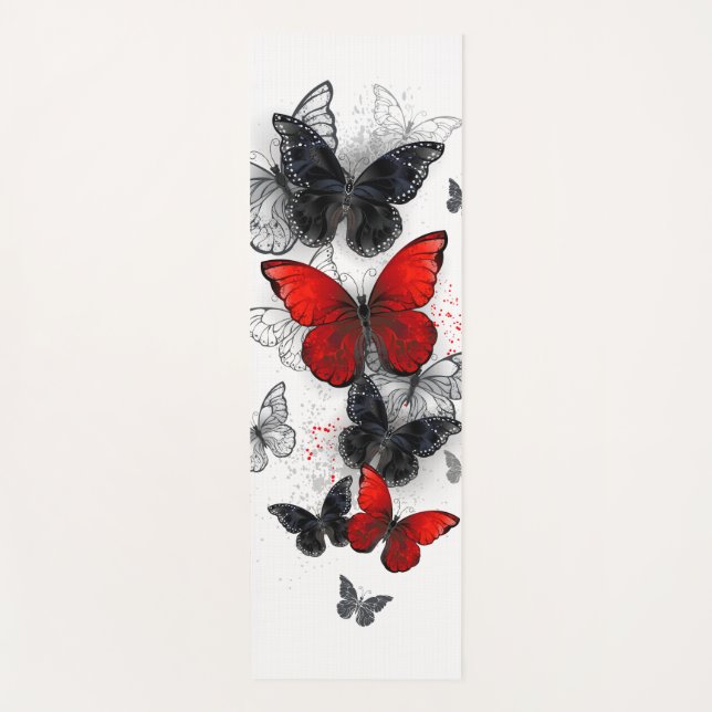 Tapis De Yoga Papillons noirs et rouges volants (Devant)