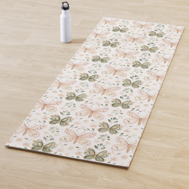 Tapis De Yoga Papillons Rose Fard Vert Menthe (En situation)