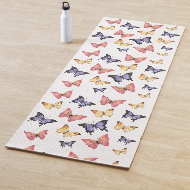 Tapis De Yoga Papillons Rose Violet (En situation)
