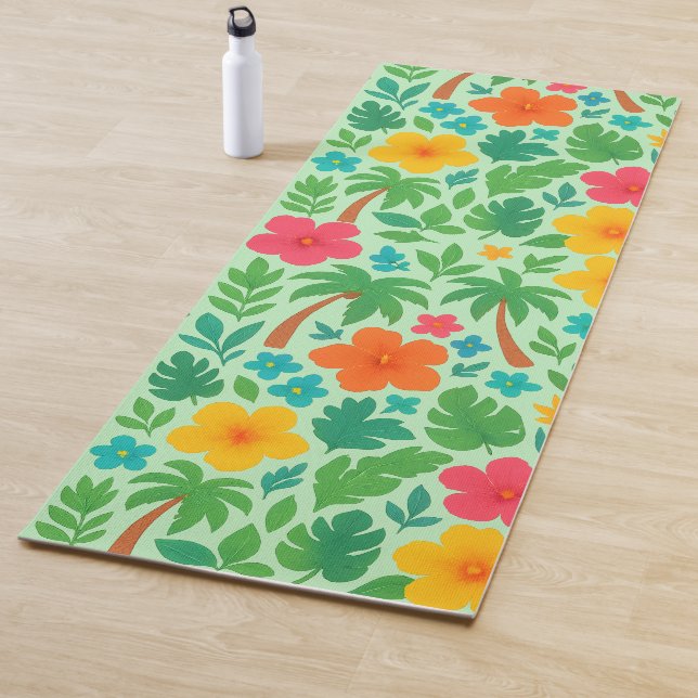 Tapis De Yoga Paradis tropical - Palm Feuilles & Hibiscus Motif (En situation)