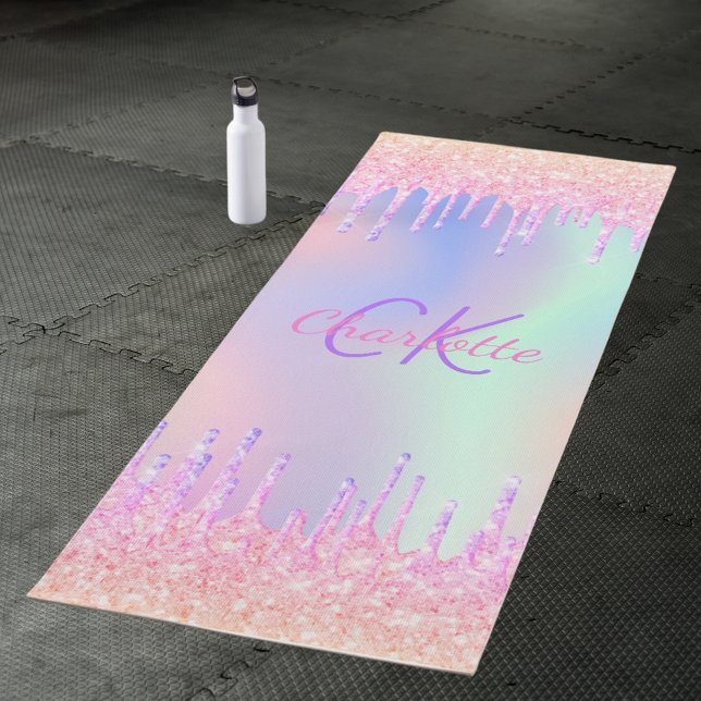 Tapis De Yoga Parties scintillant arc-en-ciel rose goutte hologr (Créateur téléchargé)