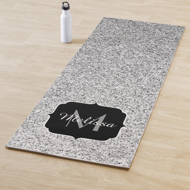 Tapis De Yoga Parties scintillant argent scintille Monogram (En situation)