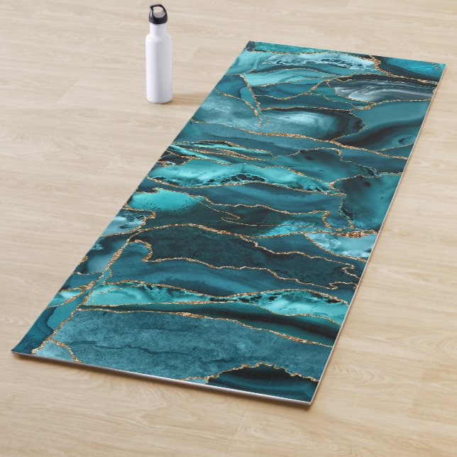 Tapis De Yoga Parties scintillant bleue et or Abstrait (En situation)