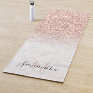 Tapis De Yoga Parties scintillant d'or rose à l'ombre de marbre