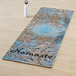 Tapis De Yoga Parties scintillant d'or sur Lotus Turquoise