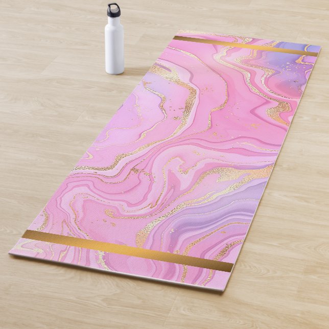 Tapis De Yoga Parties scintillant en marbre rose violet or (En situation)