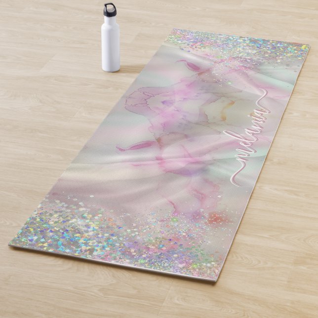 Tapis De Yoga Parties scintillant holographique Marbré Pastel En (En situation)