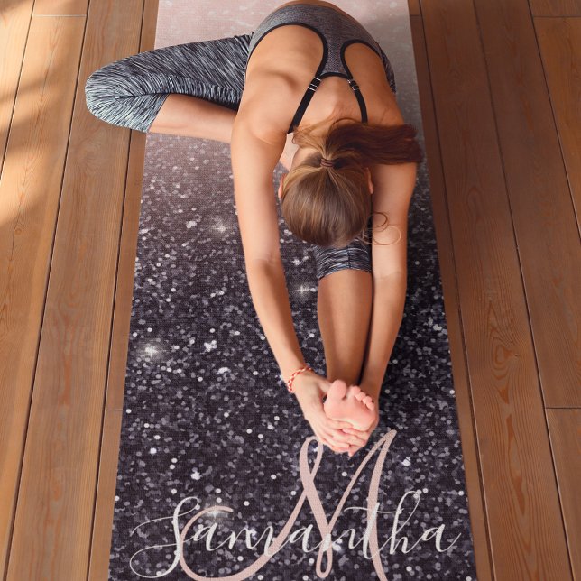 Tapis De Yoga Parties scintillant moderne noire et rose Étincell (Créateur téléchargé)