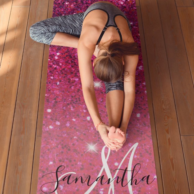 Tapis De Yoga Parties scintillant moderne rouge et rose Nom des  (Créateur téléchargé)