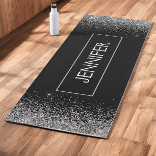 Tapis De Yoga Parties scintillant noire argentée Nom du monogram